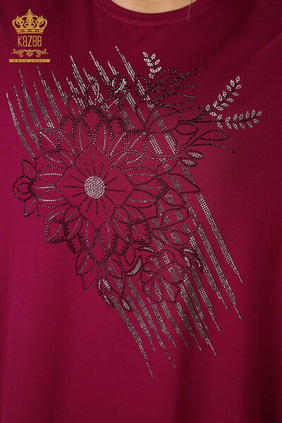 Hurtownia bluzek damskich z kryształowym kamieniem haftowanym liliowym - 78944 | KAZEE - Thumbnail