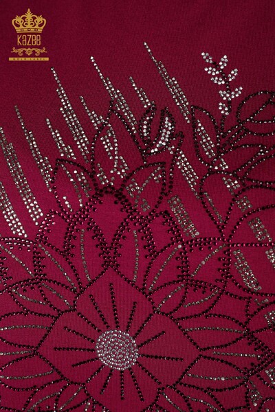 Hurtownia bluzek damskich z kryształowym kamieniem haftowanym liliowym - 78944 | KAZEE - Thumbnail