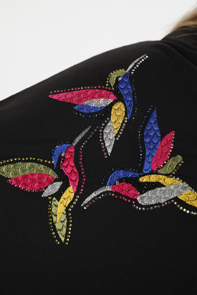 Hurtownia damskiej bawełny czesanej ze szczegółowym haftem w kształcie ptaka - 77886 | kazee - Thumbnail