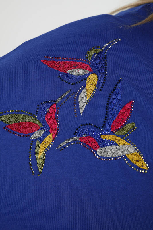 Hurtownia damskiej bawełny czesanej ze szczegółowym haftem w kształcie ptaka - 77886 | kazee