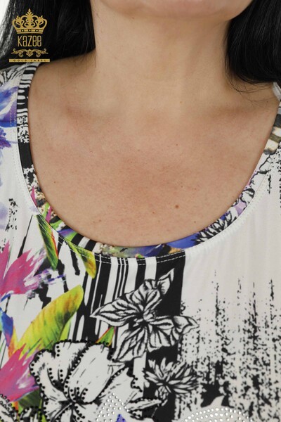 Hurtownia bluzek damskich z kwiatowym wzorem cyfrowym - 77779 | KAZEE - Thumbnail