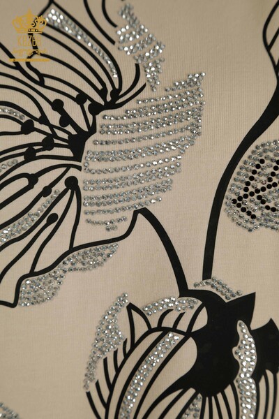 Hurtownia bluzek damskich w kwiaty haftowane beżowe - 79459 | KAZEE - Thumbnail