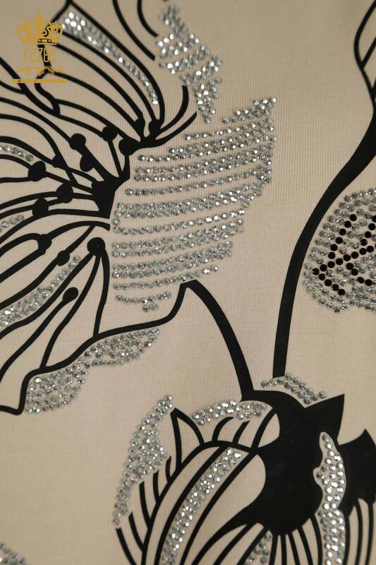 Hurtownia bluzek damskich w kwiaty haftowane beżowe - 79459 | KAZEE