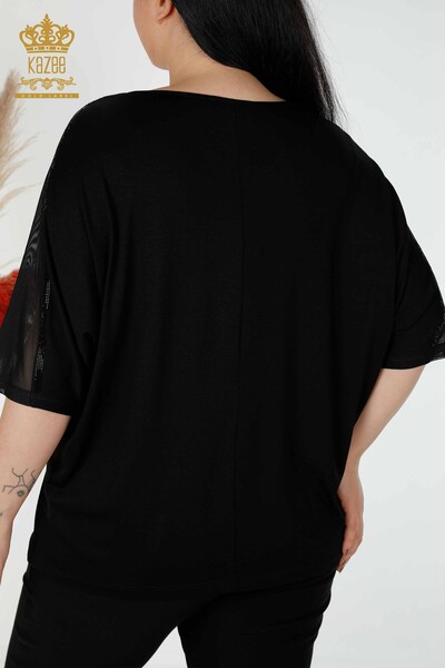 Hurtownia bluzek damskich w panterkę z haftowanym kamieniem w kolorze czarnym - 78865 | KAZEE - Thumbnail