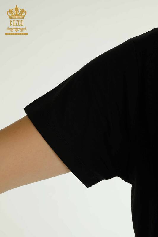 Hurtownia bluzek damskich w panterkę z haftowanym kamieniem w kolorze czarnym - 79242 | KAZEE