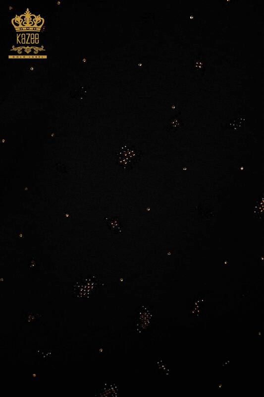 Hurtownia bluzek damskich w panterkę z haftowanym kamieniem w kolorze czarnym - 79377 | KAZEE