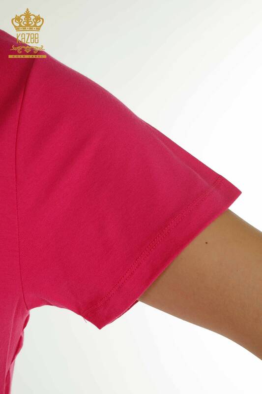 Hurtownia bluzek damskich w panterkę z haftem w kolorze fuksji - 79242 | KAZEE