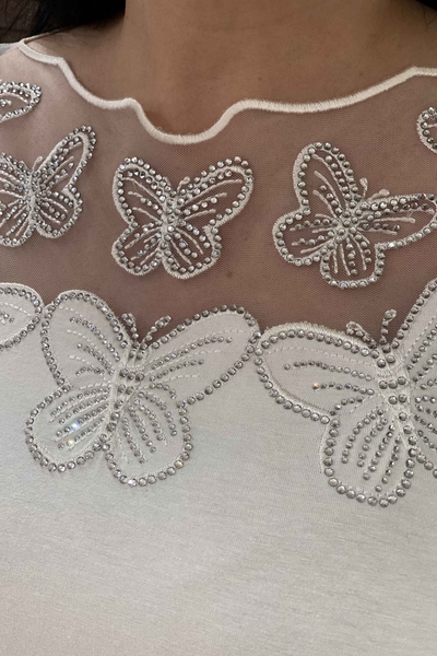 Hurtownia bluzek damskich model motyl z tiulowymi detalami - 77514 | Kazee - Thumbnail