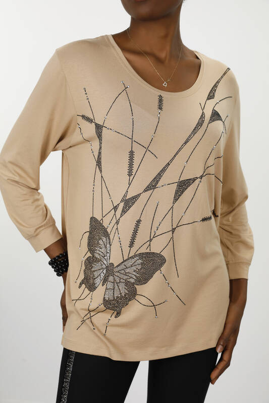 Hurtownia damska bluzki z haftem w kształcie motyla - 77912 | kazee