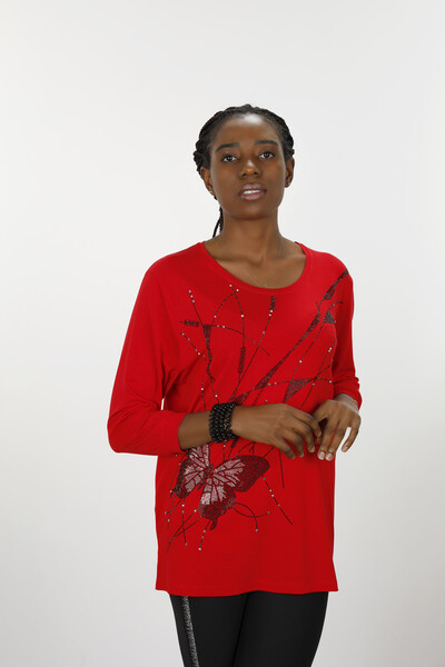 Hurtownia damska bluzki z haftem w kształcie motyla - 77912 | kazee - Thumbnail