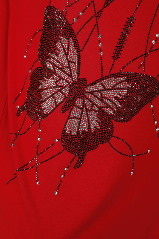 Hurtownia damska bluzki z haftem w kształcie motyla - 77912 | kazee