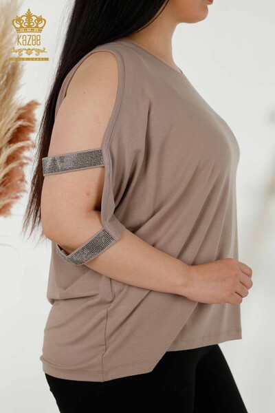 Hurtownia bluzek damskich na ramię Szczegółowa norka - 79108 | KAZEE - Thumbnail
