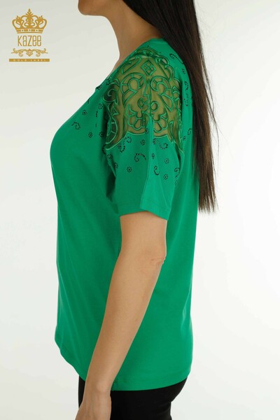 Hurtownia bluzek damskich - Na ramię Tiulowa szczegółowa - zielona - 79456 | KAZEE - Thumbnail