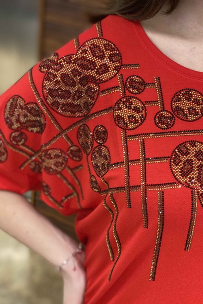 Hurtownia bluzek damskich z rękawami nietoperzowymi z kolorowymi kamieniami - 77504 | Kazee - Thumbnail
