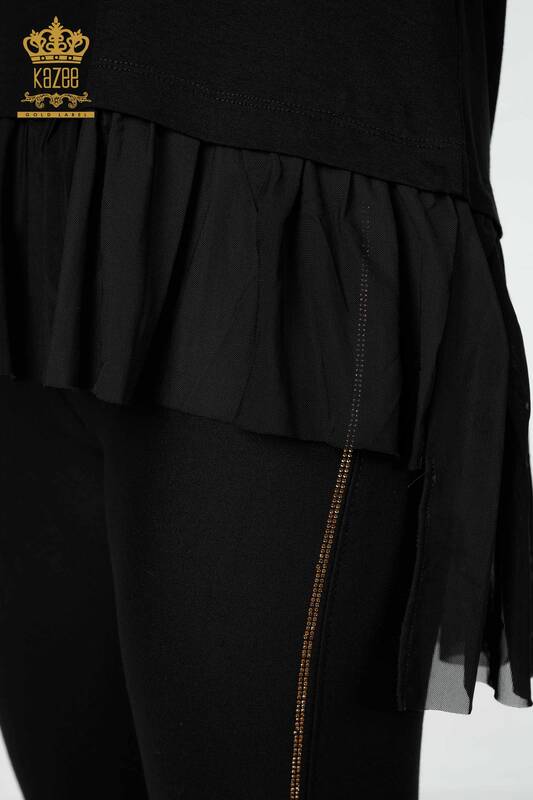 Hurtownia bluzek damskich z tekstem w kolorze czarnym - 78920 | KAZEE