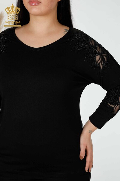 Hurtownia bluzek damskich z tiulowymi detalami w kolorze czarnym - 77963 | KAZEE - Thumbnail