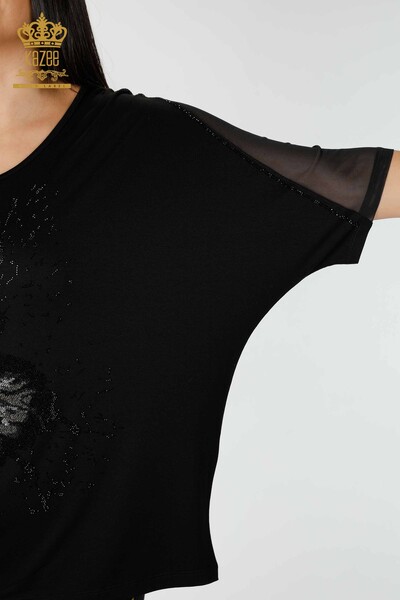 Hurtownia bluzek damskich z tiulowymi detalami w kolorze czarnym - 77998 | KAZEE - Thumbnail