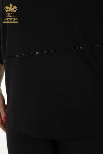 Hurtownia bluzek damskich z tiulowymi detalami Czarna - 79065 | KAZEE - Thumbnail