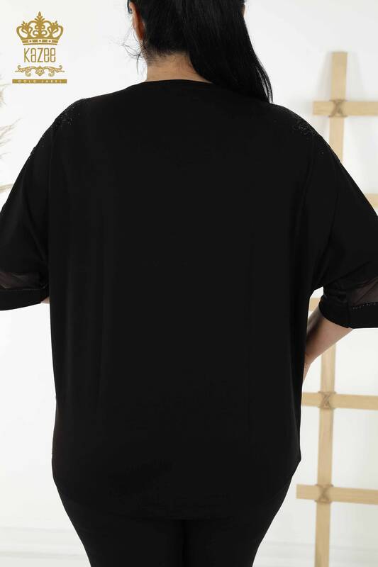 Hurtownia bluzek damskich z tiulowymi detalami Czarna - 79065 | KAZEE