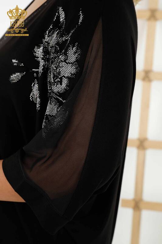 Hurtownia bluzek damskich z tiulowymi detalami w kolorze czarnym - 79096 | KAZEE
