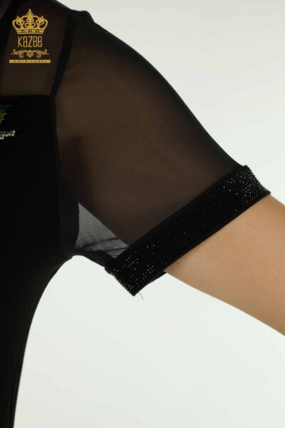 Hurtownia bluzek damskich z tiulowymi detalami w kolorze czarnym - 79106 | KAZEE - Thumbnail