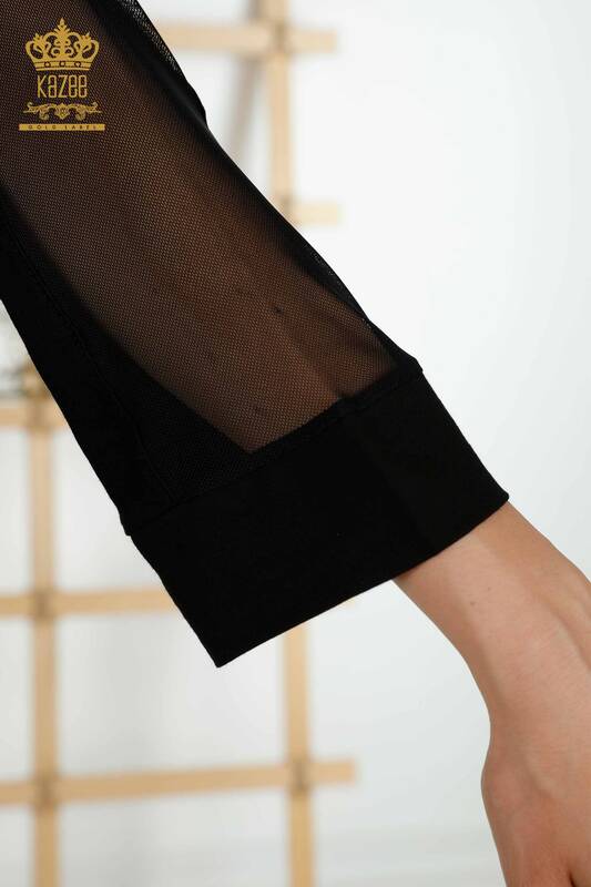 Hurtownia bluzek damskich z tiulowymi detalami w kolorze czarnym - 79136 | KAZEE
