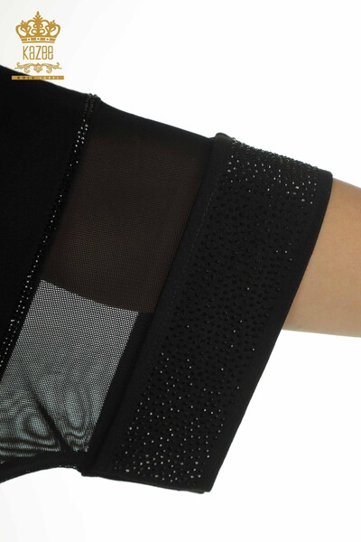 Hurtownia bluzek damskich z tiulowymi detalami w kolorze czarnym - 79298 | KAZEE - Thumbnail