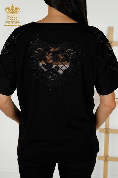 Hurtownia bluzek damskich z tiulowymi detalami w kolorze czarnym - 79390 | KAZEE - Thumbnail