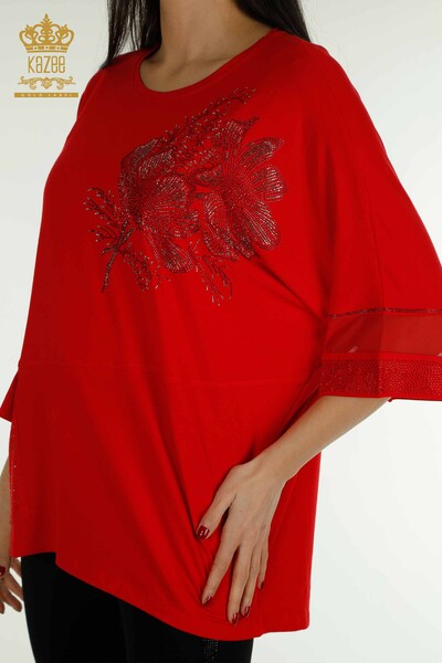 Hurtownia bluzek damskich z tiulowymi detalami w kolorze czerwonym - 79298 | KAZEE - Thumbnail