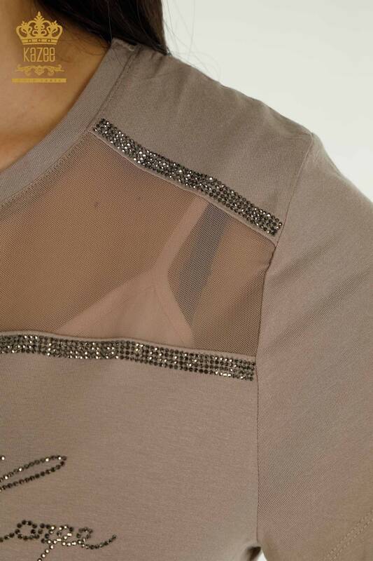 Hurtownia bluzek damskich z tiulu i szczegółowej norek - 78996 | KAZEE