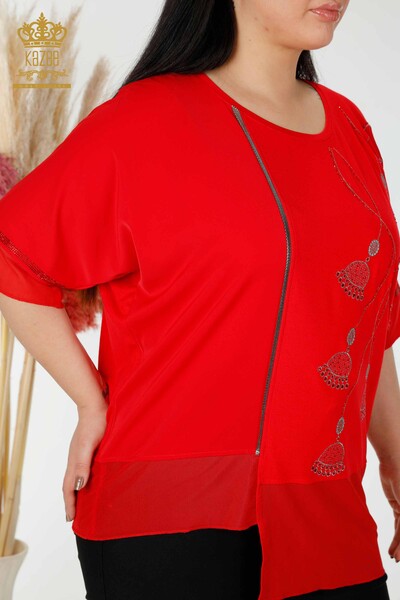 Hurtownia bluzek damskich tiulowych ze szczegółowymi wzorami w kolorze czerwonym - 78871 | KAZEE - Thumbnail