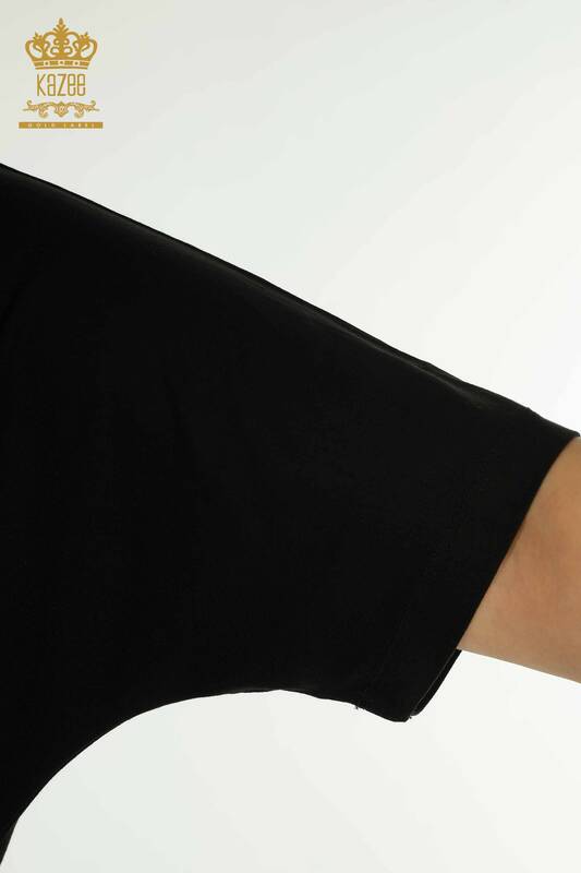 Hurtownia bluzek damskich - dekolt w kształcie litery V - czarny - 79238 | KAZEE