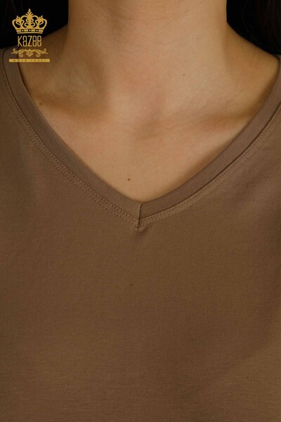Hurtownia bluzek damskich - dekolt w kształcie litery V - brązowa - 79550 | KAZEE - Thumbnail