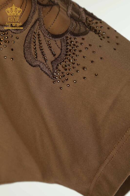 Hurtownia bluzek damskich - dekolt w kształcie litery V - brązowa - 79550 | KAZEE