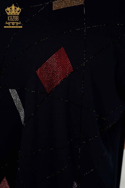 Hurtownia bluzek damskich z dekoltem w szpic granatowa - 79320 | KAZEE - 4