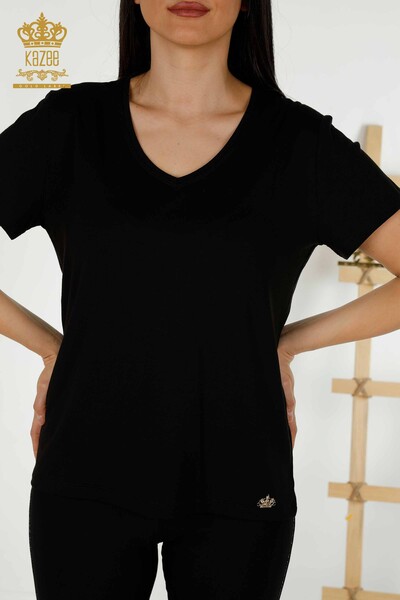 Hurtownia bluzek damskich z dekoltem w kształcie litery V, czarna - 79179 | KAZEE - Thumbnail