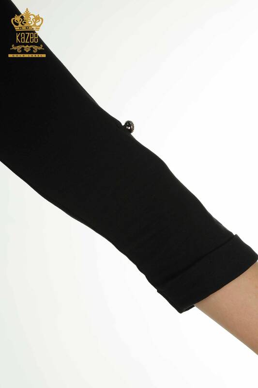 Hurtownia bluzek damskich z dekoltem w kształcie litery V, czarna - 79309 | KAZEE