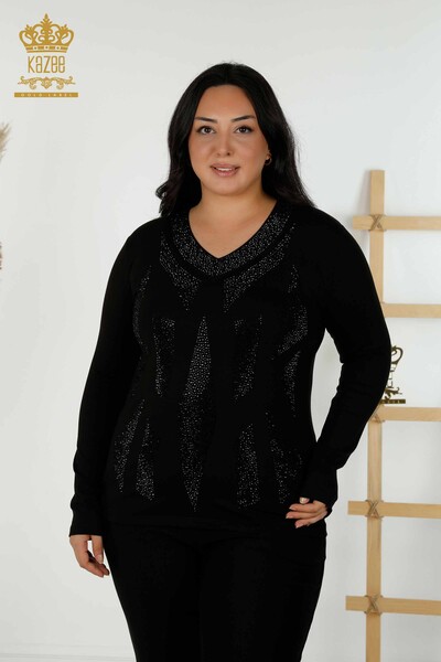 Kazee - Hurtownia bluzek damskich z dekoltem w kształcie litery V, czarna - 79373 | KAZEE
