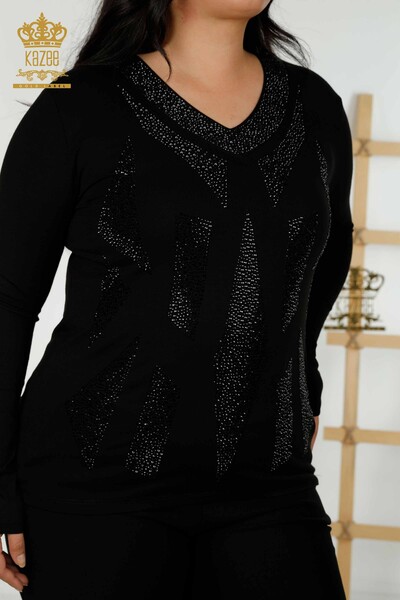 Hurtownia bluzek damskich z dekoltem w kształcie litery V, czarna - 79373 | KAZEE - Thumbnail