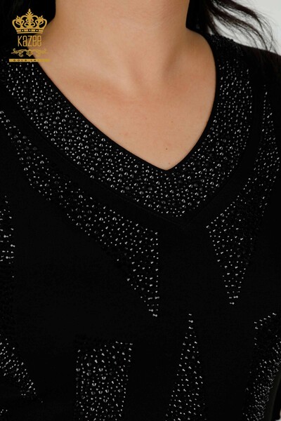 Hurtownia bluzek damskich z dekoltem w kształcie litery V, czarna - 79373 | KAZEE - Thumbnail (2)