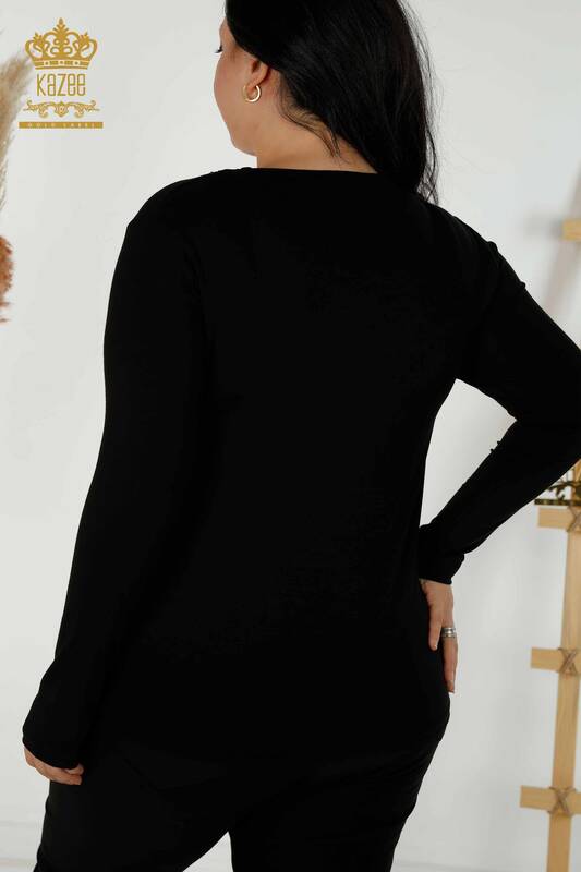 Hurtownia bluzek damskich z dekoltem w kształcie litery V, czarna - 79373 | KAZEE
