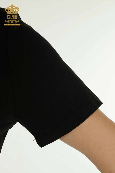 Hurtownia bluzek damskich z dekoltem w szpic, czarna - 79564 | KAZEE - Thumbnail