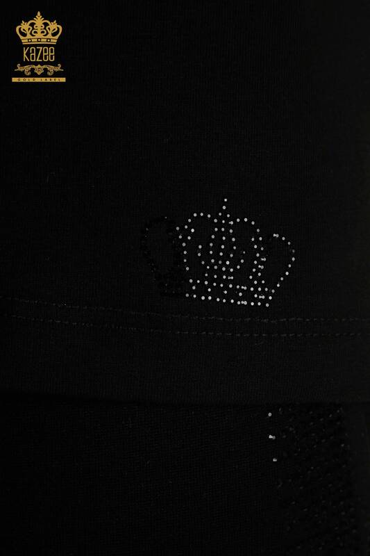 Hurtownia bluzek damskich z dekoltem w szpic, czarna - 79564 | KAZEE