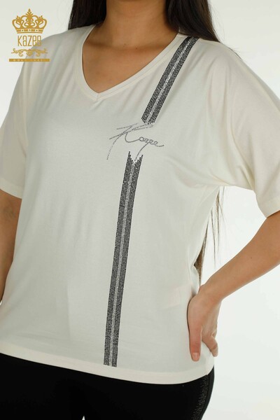 Hurtownia bluzek damskich - dekolt w kształcie litery V - ecru - 79238 | KAZEE - Thumbnail