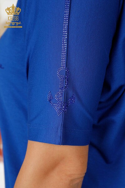 Hurtownia bluzek damskich z dekoltem w kształcie litery V, haftowanymi kamieniami Saks - 78931 | KAZEE - Thumbnail