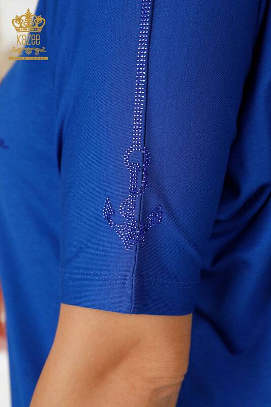 Hurtownia bluzek damskich z dekoltem w kształcie litery V, haftowanymi kamieniami Saks - 78931 | KAZEE