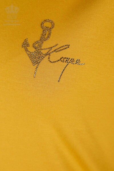 Hurtownia bluzek damskich z dekoltem w kształcie litery V, haftowanym kamieniem szafranowym - 78931 | KAZEE - Thumbnail