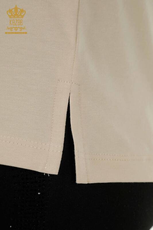 Hurtownia bluzek damskich - dekolt w kształcie litery V - jasny beż - 79564 | KAZEE
