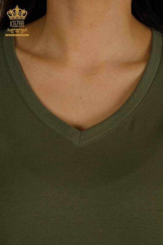Hurtownia bluzek damskich - dekolt w kształcie litery V - Khaki - 79564 | KAZEE
