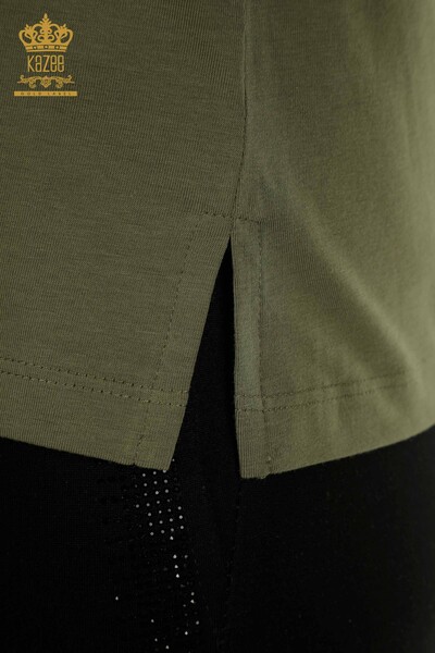 Hurtownia bluzek damskich - dekolt w kształcie litery V - Khaki - 79564 | KAZEE - Thumbnail